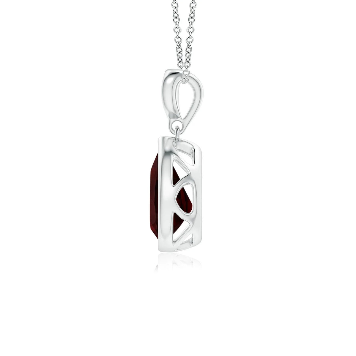 Natural 8x6mm Garnet Dangle Drop Pendant Necklace in Sterling Silver S920