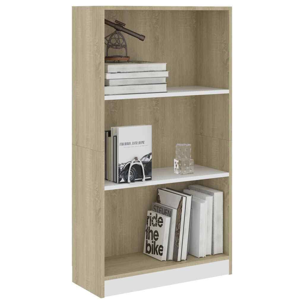 3-Tier Book Cabinet White and Sonoma Oak Chipboard S99919