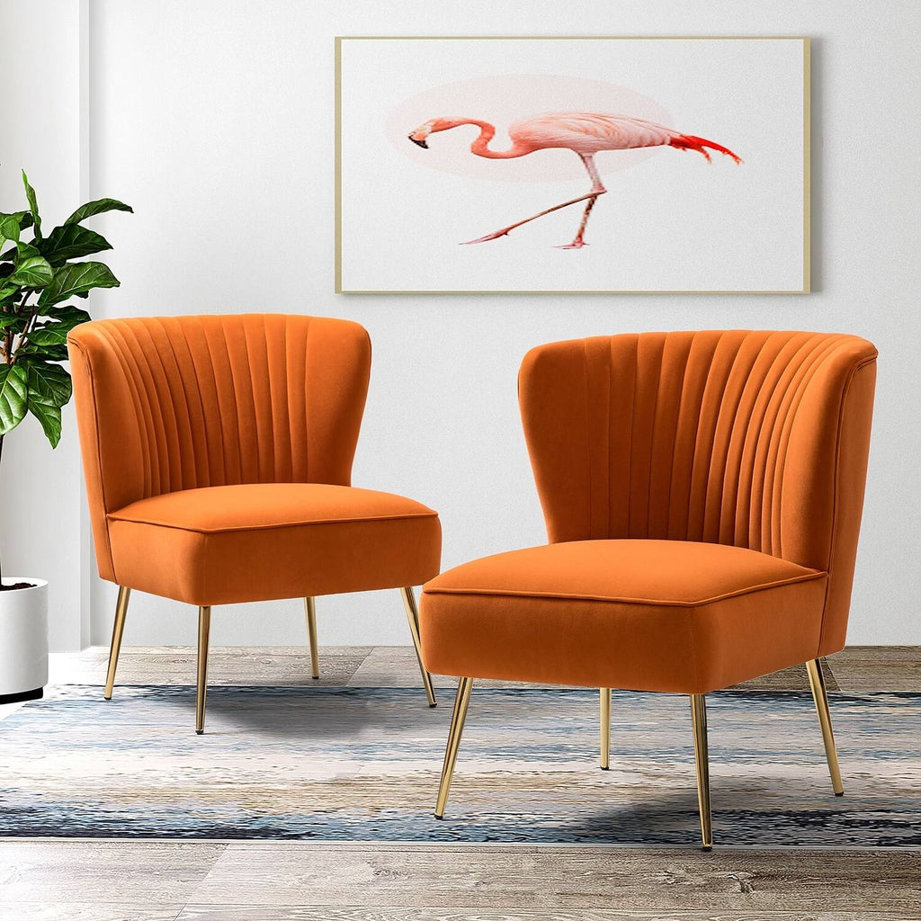 Orange Gold Legs Side Chair Set of 2 M4827