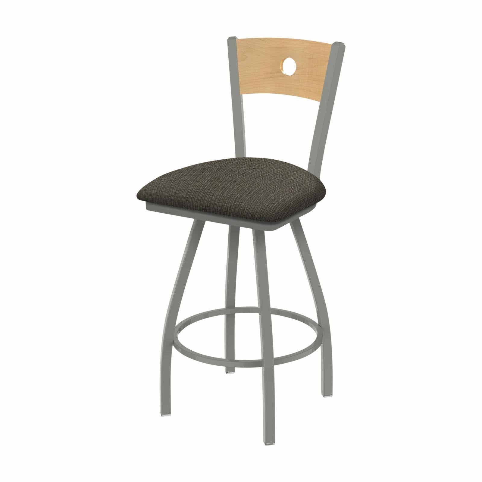 Anodized Nickel Swivel Stool with Maple Back and Willow Seat V319929