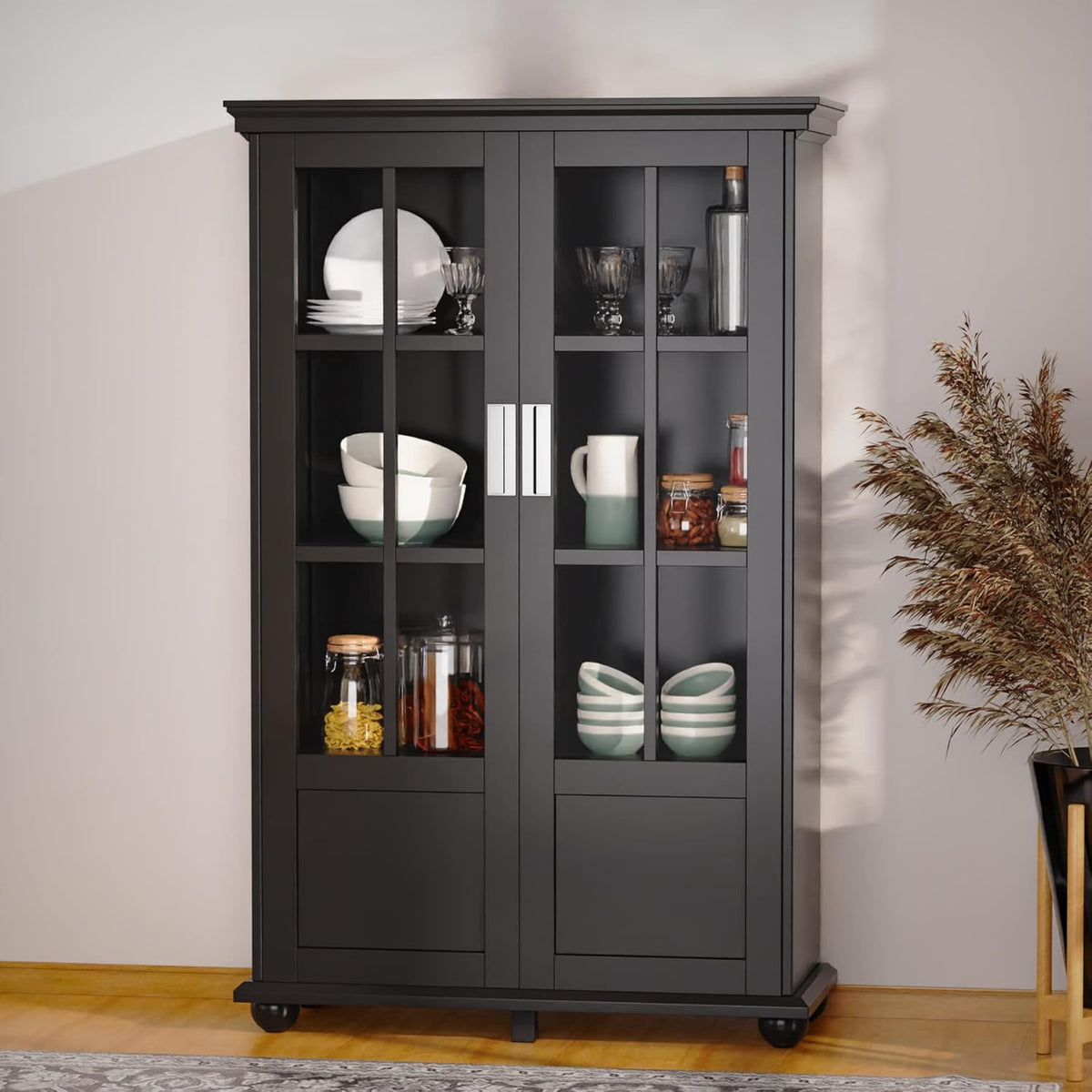 Storage Cabinet Bookcase with Adjustable Shelves and 2 Glass Doors B59994