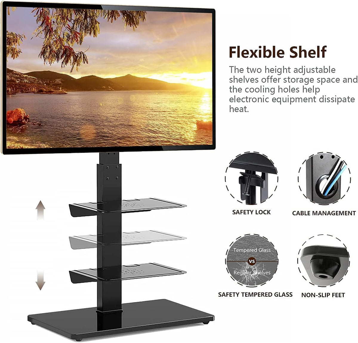 Black Swivel TV Stand with Adjustable Shelf C715