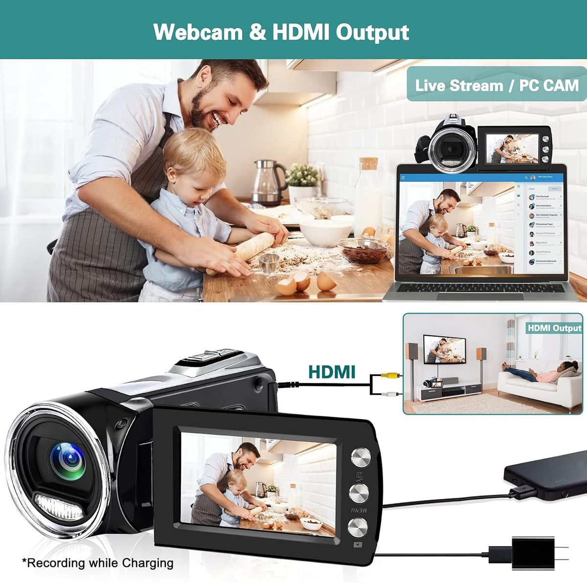 FHD 1080p Vlogging Camera Recorder 2.7 Inch 270 Degree Rotation LCD Video Camera, Pack of 2 X53601