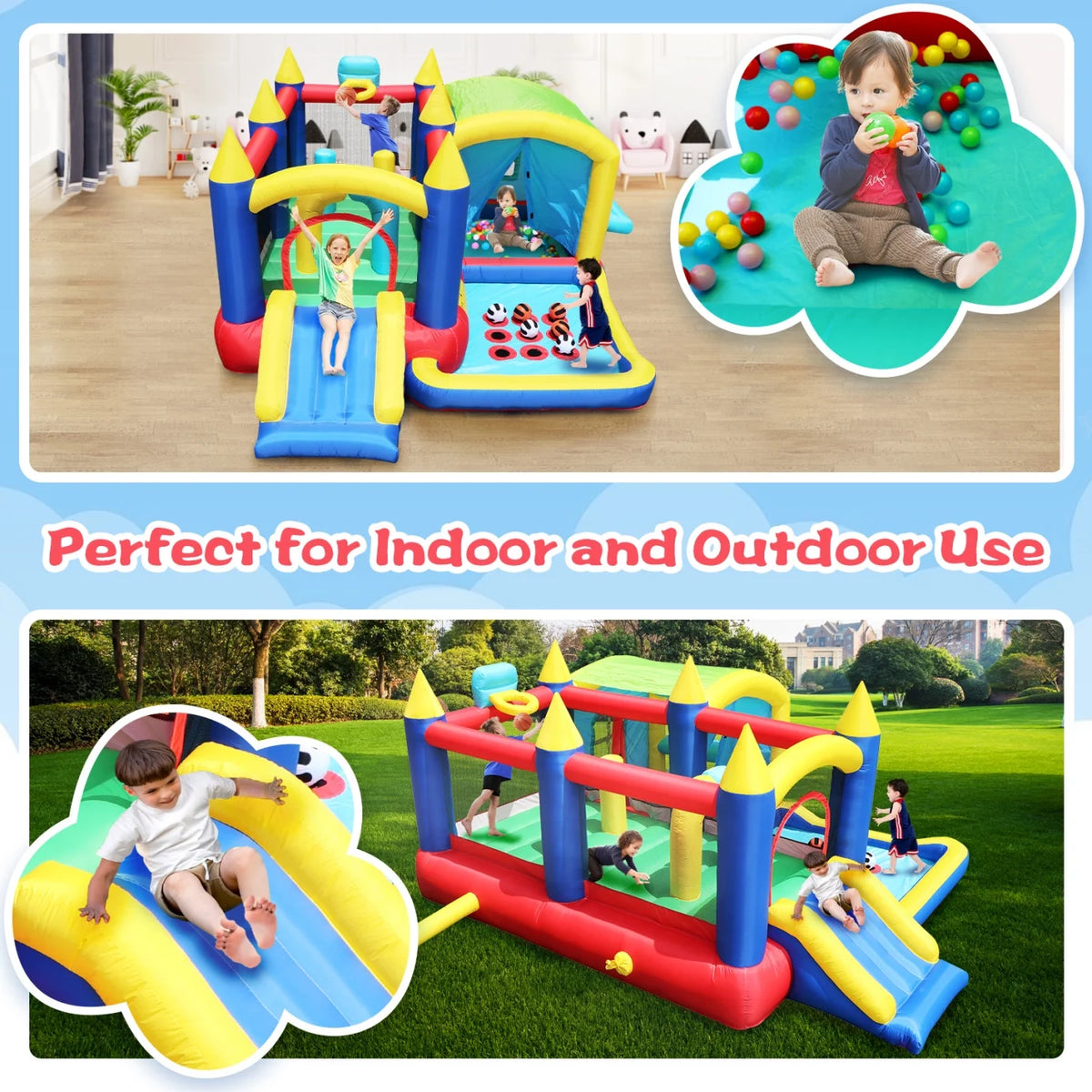 7 in 1 Inflatable Bounce House with Ball Pit & Basketball Hoop N8449