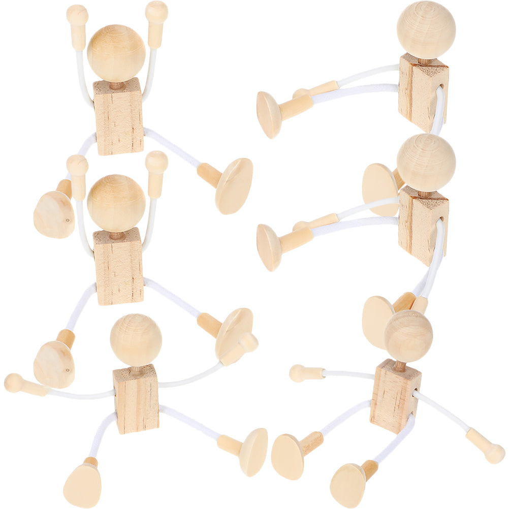 6pcs Unfinished Wooden Dolls Cartoon Robots for DIY Painting F65517
