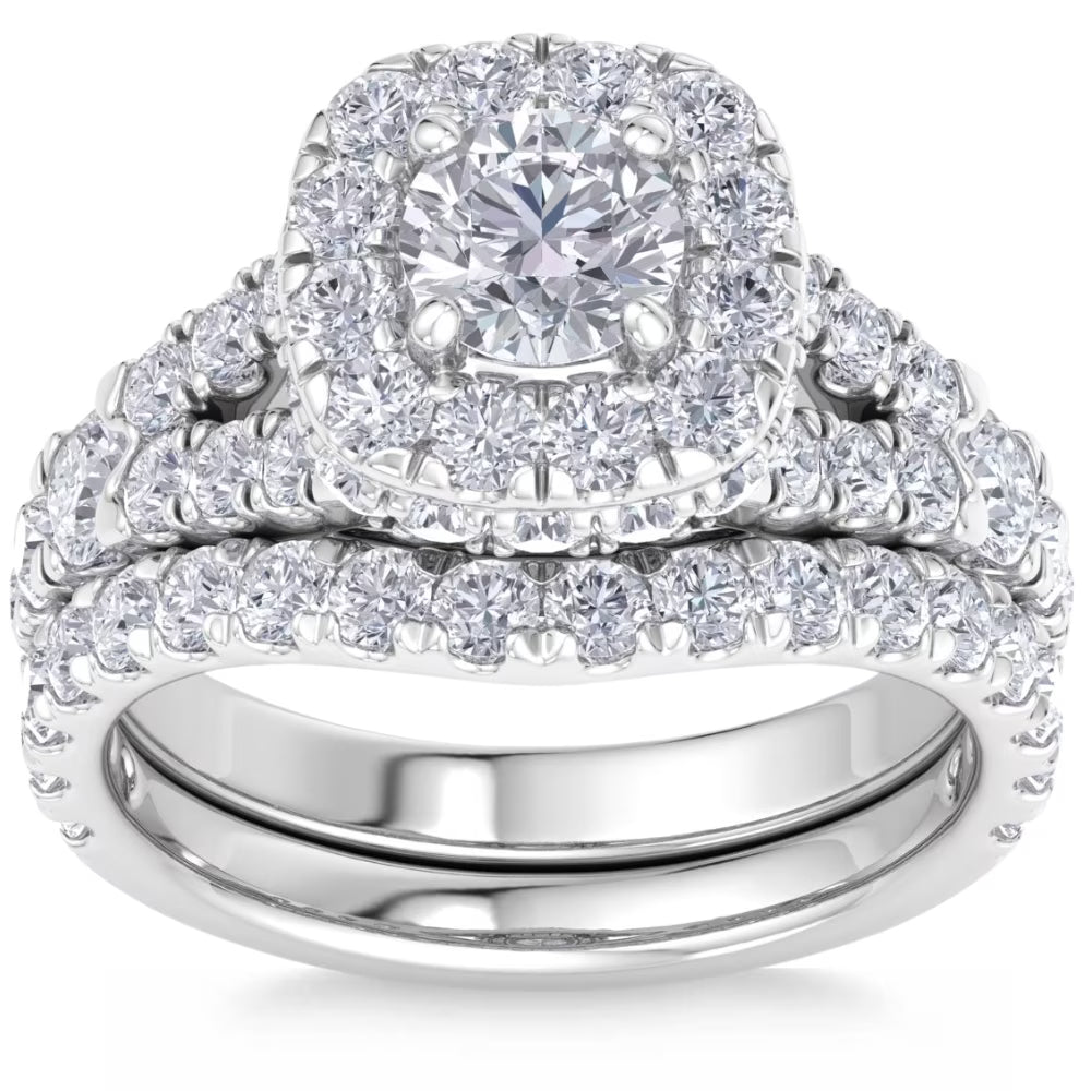 3 1/2Ct Cushion Halo Diamond Engagement Set in White Yellow Rose Gold P66181