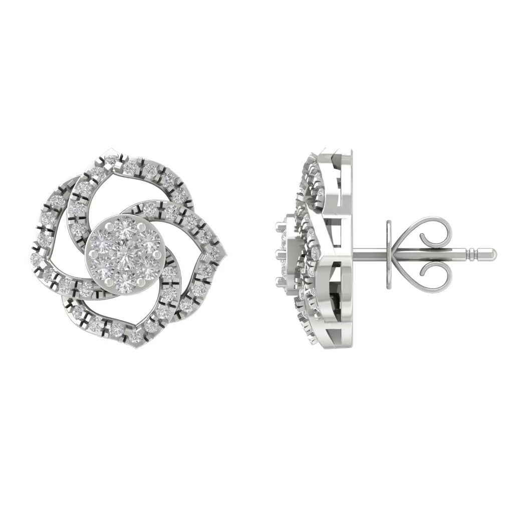 Sterling Silver Diamond Cluster Stud Earrings W1599