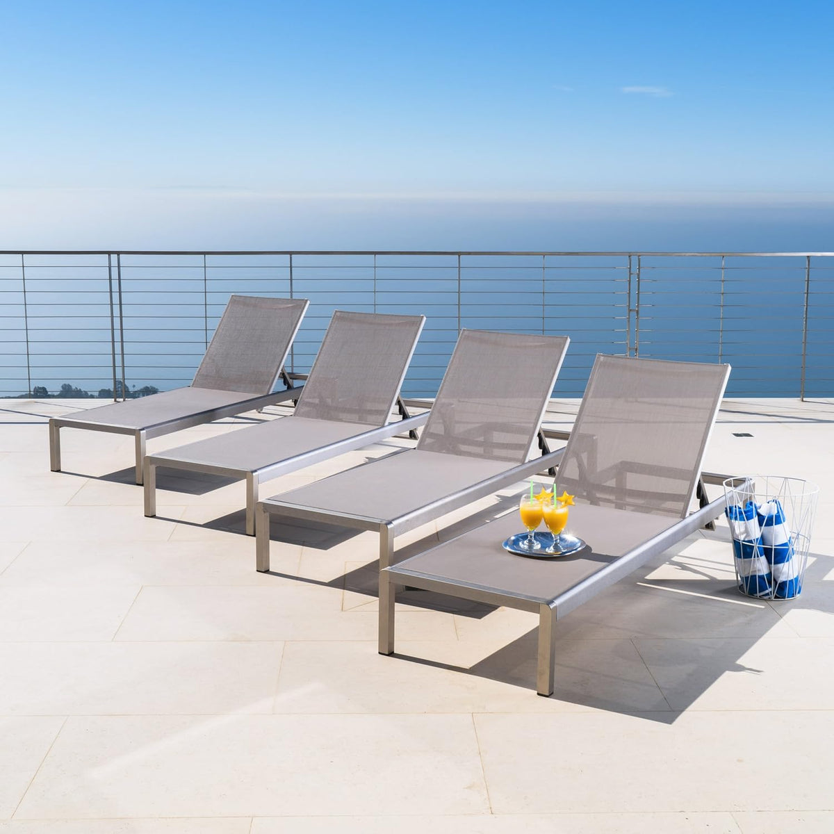 Grey Outdoor Mesh Chaise Lounges, 4-Pcs Set R7988