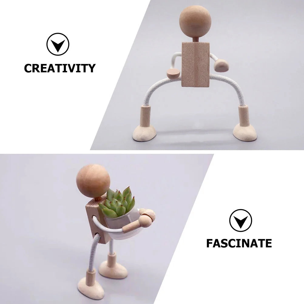 6pcs Unfinished Wooden Dolls Cartoon Robots for DIY Painting F65517