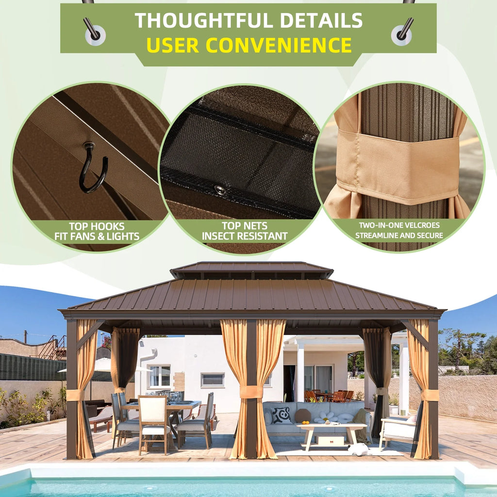 12' x 18' Hardtop Metal Double Roof Gazebo Y477