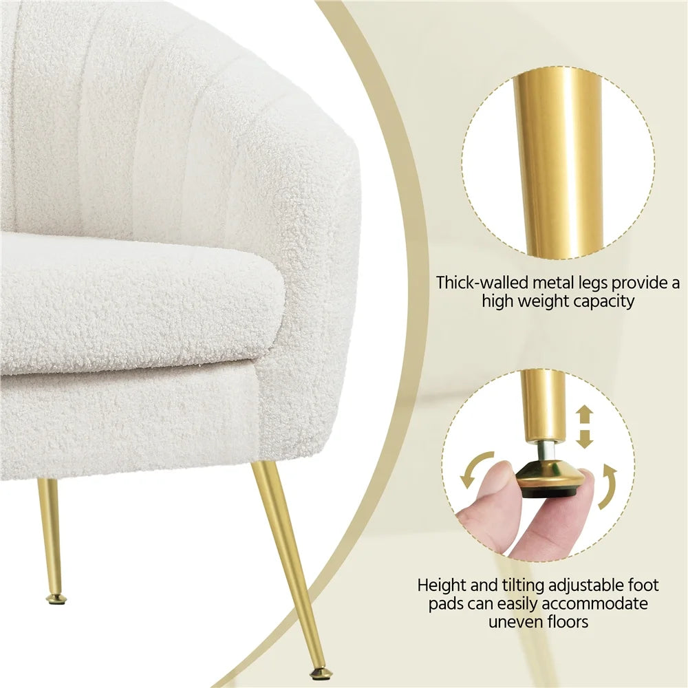 Ivory Tufted Boucle Barrel Accent Armchair with Gold Metal Legs M571