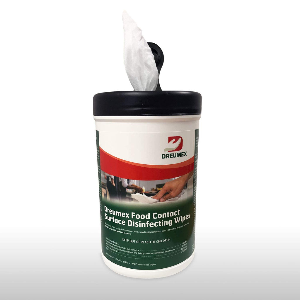 Dreumex Food Contact Disinfecting Wipes, 6 Canisters of 100 Count Pack of 2 P32732