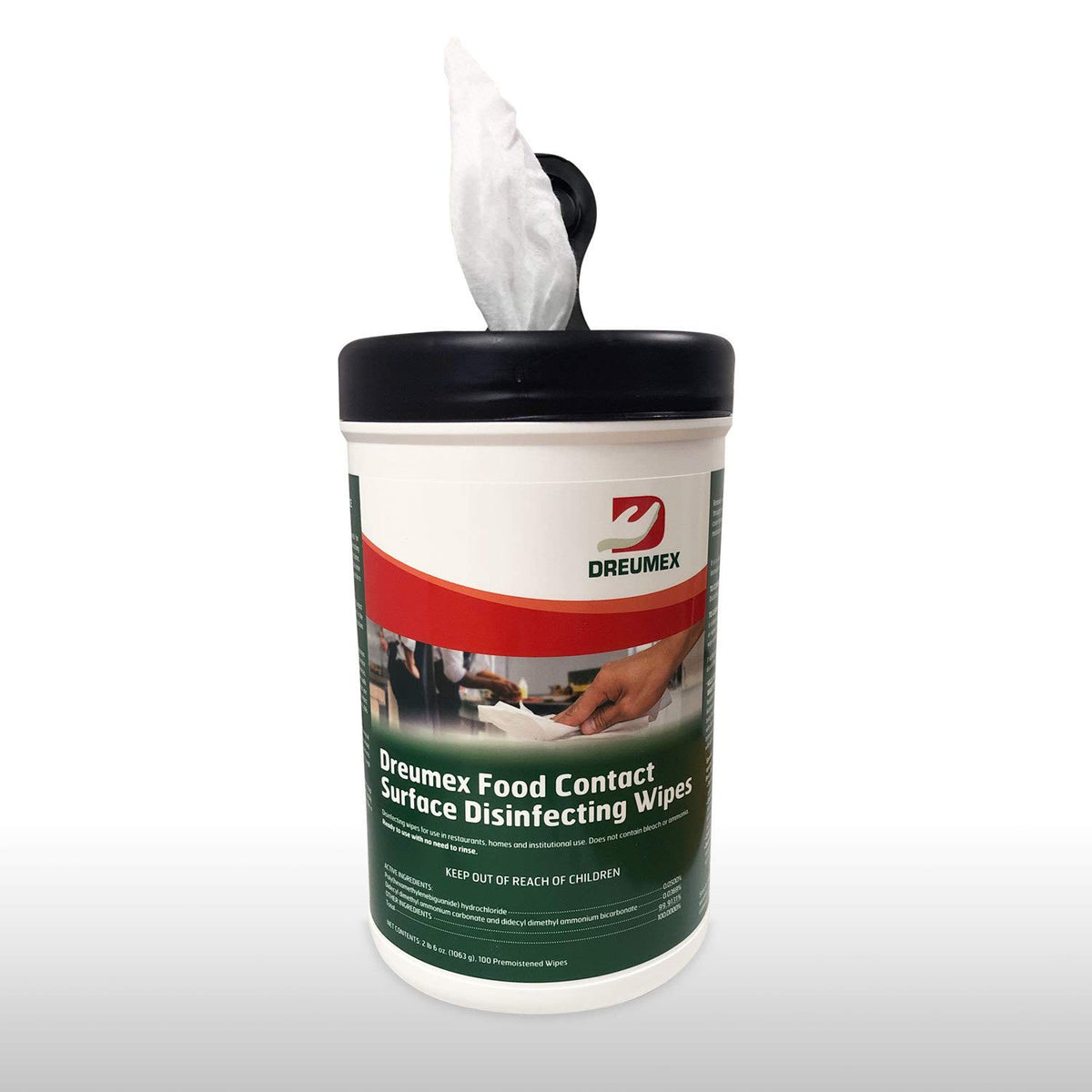 Dreumex Food Contact Disinfecting Wipes, 6 Canisters of 100 Count Pack of 2 P32732