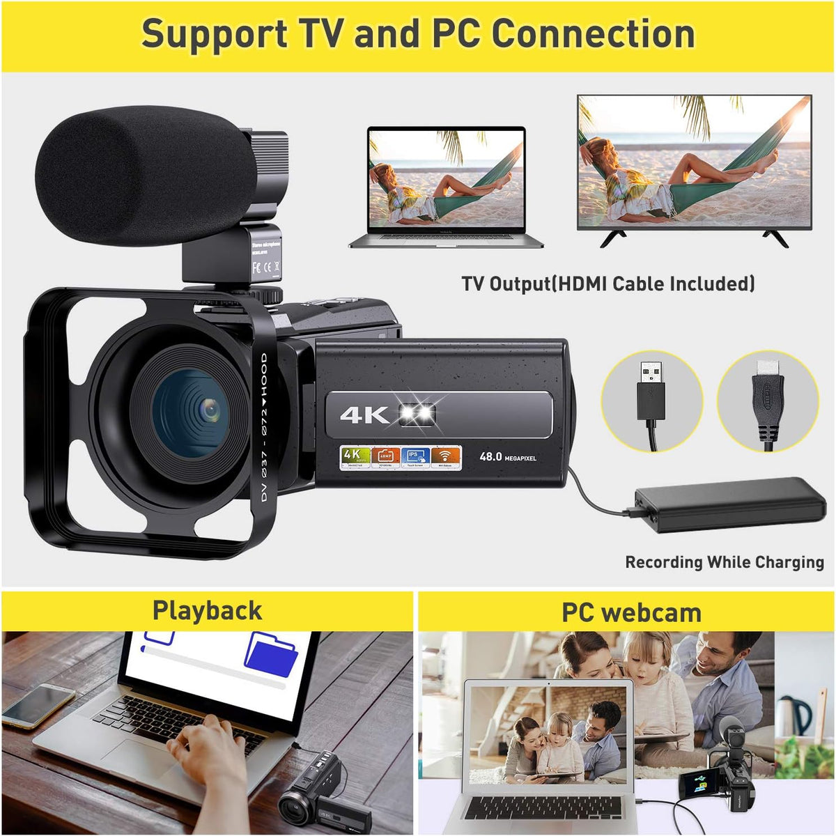 4K Video Camera WiFi Camcorder with 16X Digital Zoom B485