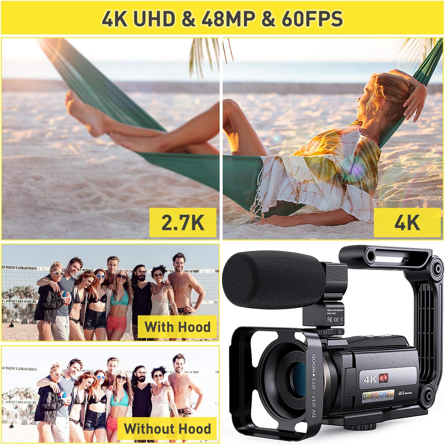 4K Video Camera WiFi Camcorder with 16X Digital Zoom B485
