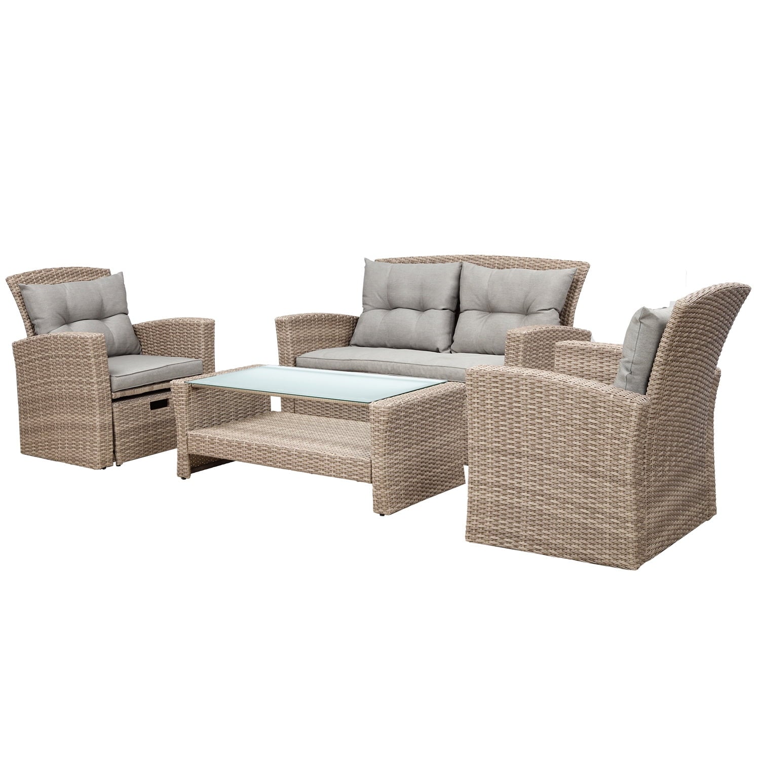 4pc Gray Outdoor Rattan Sectional Sofa with Ottoman and Cushions Z597