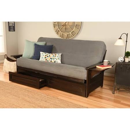 Espresso Full-Size Futon Frame with Innerspring Mattress and Storage Drawers C927