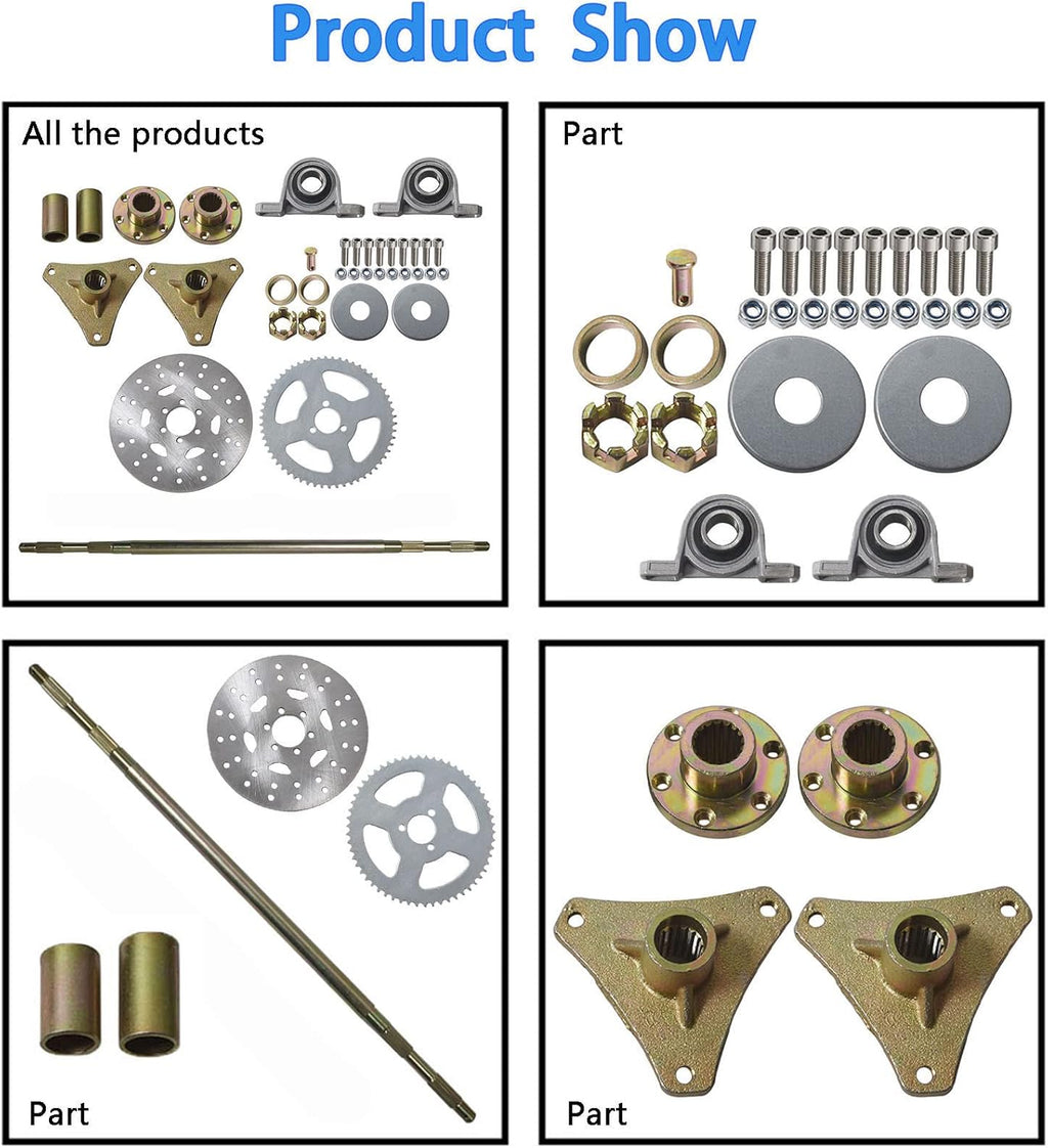 Rear Axle Kit Brake Hub Disc Rotor Chain Sproket for Go Kart Drift Trike Cart H202771
