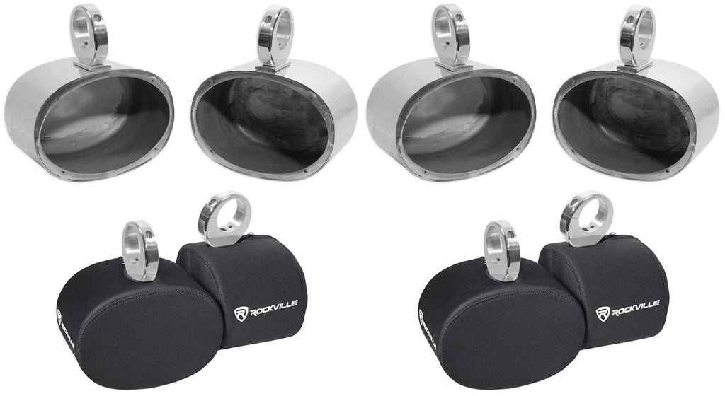 6x9" Silver Aluminum Wakeboard Tower Speaker Pods with Covers O85527