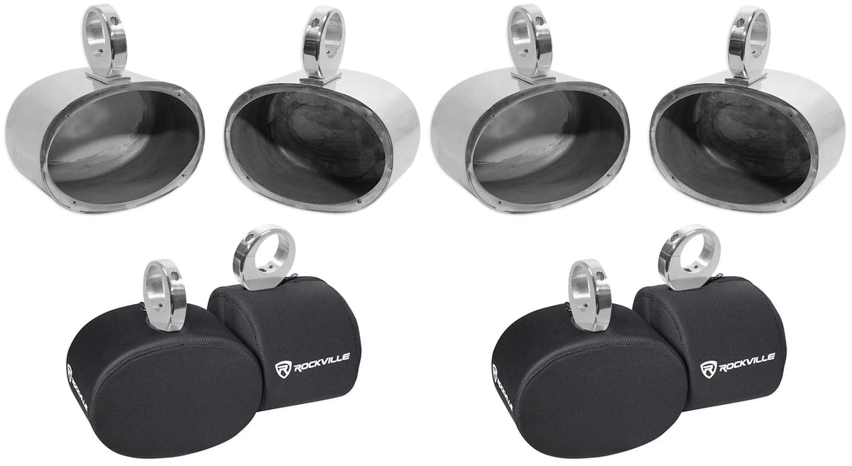 6x9" Silver Aluminum Wakeboard Tower Speaker Pods with Covers O85527