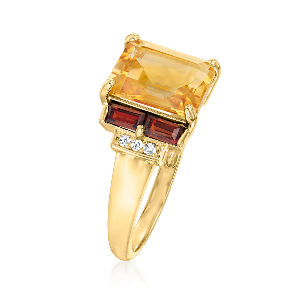 3.10 Carat Citrine and .50 ct. t.w. Garnet Ring With Diamond Accents in 14kt Yellow Gold C514