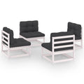 4 Piece White Pinewood Outdoor Sectional Sofa Set with Cushion G55683