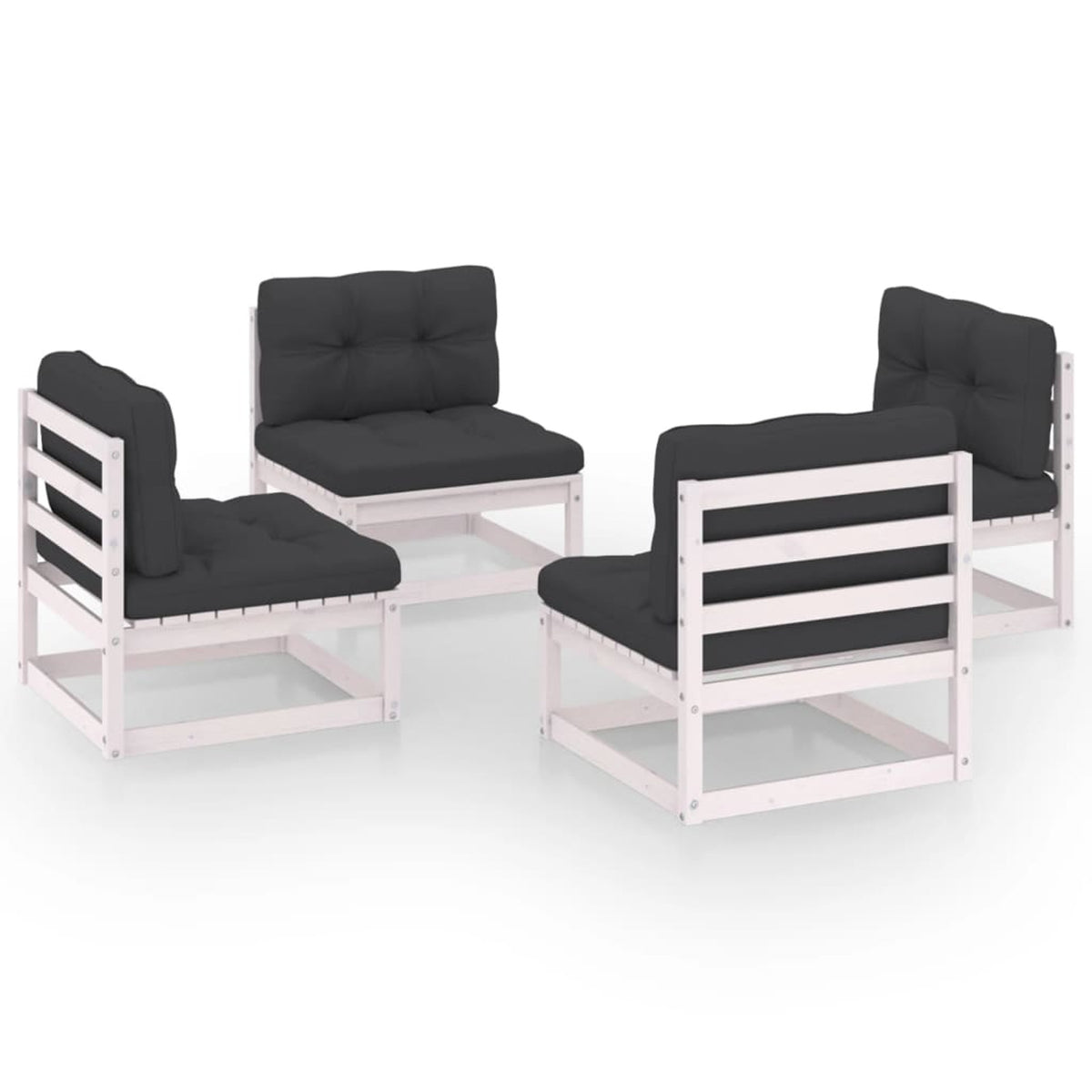 4 Piece White Pinewood Outdoor Sectional Sofa Set with Cushion G55683
