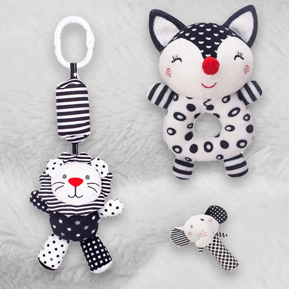 Black and White High Contrast Baby Rattles Toy Plush Stuffed Animal Rattle (3PCS) D33698