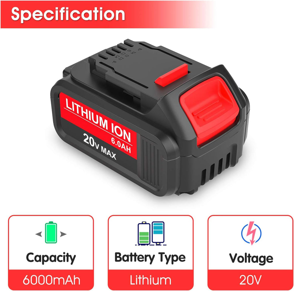 2 Pack 6.0Ah Replacement Battery for Dewalt 20V Max Lithium J826