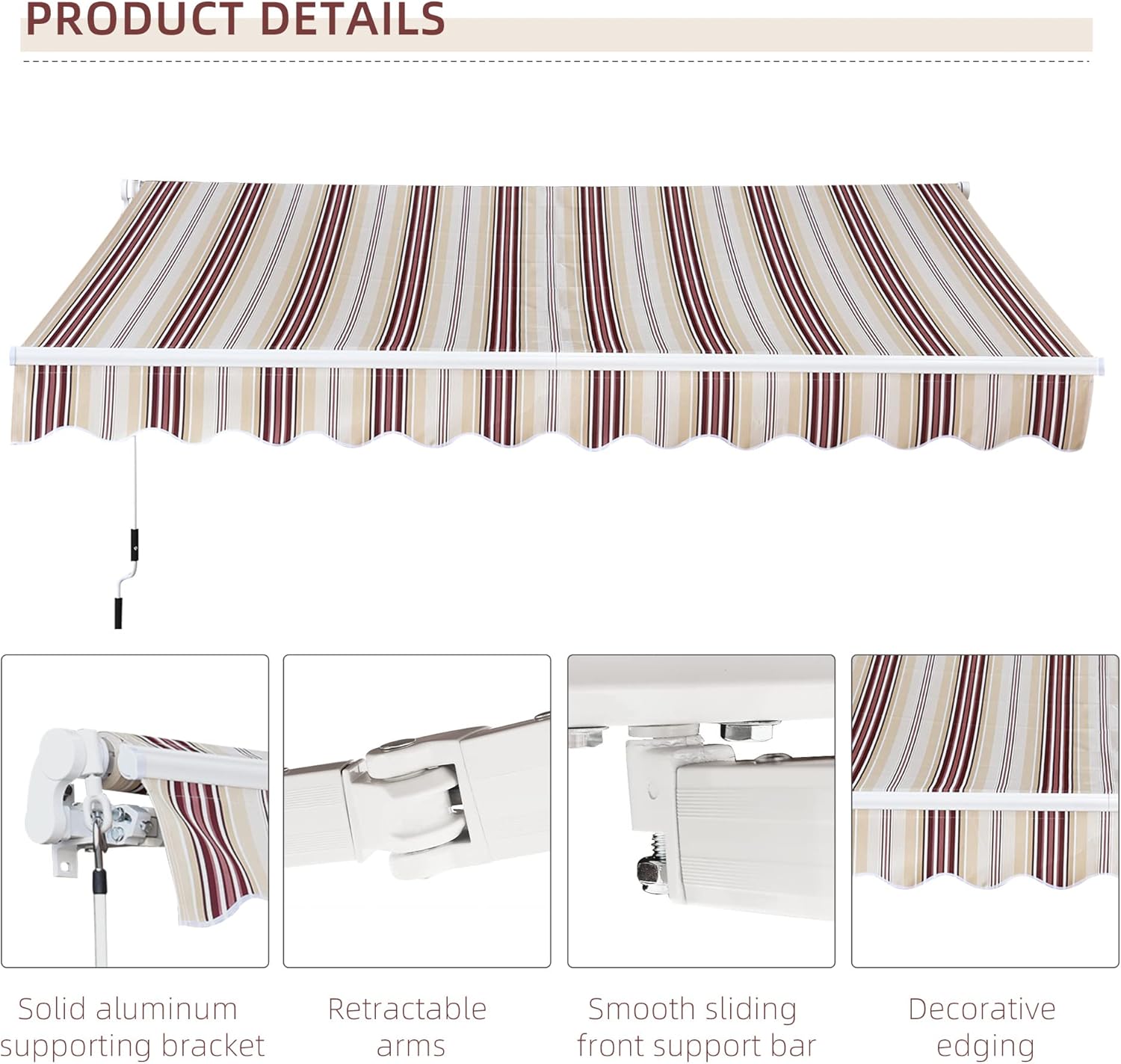 Red Manual Retractable Patio Awning with Canopy T210108