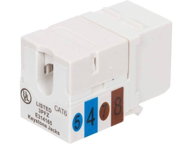 Cat6 RJ45 90-Degree Punch Down Keystone Jack White (100 Pack) F6574