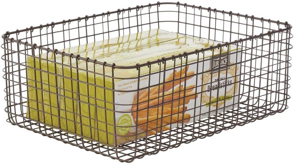 Bronze Metal Wire Food Organizer Storage Bin Basket, Pack of 2 W2079