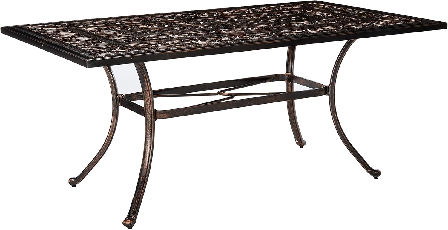Outdoor Rectangular Cast Aluminum Dining Table, Shiny Copper T46886