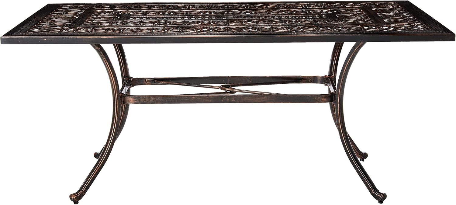 Outdoor Rectangular Cast Aluminum Dining Table, Shiny Copper T46886