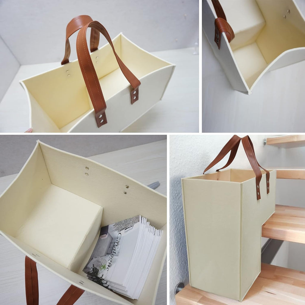 Stair Basket with Leather Handles, 4mm Felt Stair Step Storage Organizer E534777