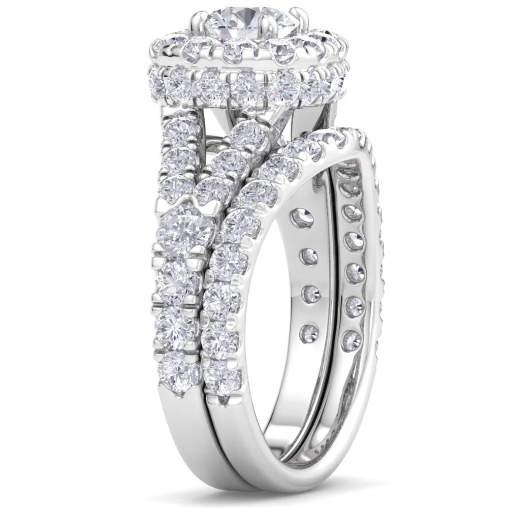 3 1/2Ct Cushion Halo Diamond Engagement Set in White Yellow Rose Gold P66181