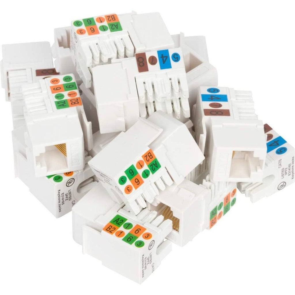 Cat6 RJ45 90-Degree Punch Down Keystone Jack White (100 Pack) F6574