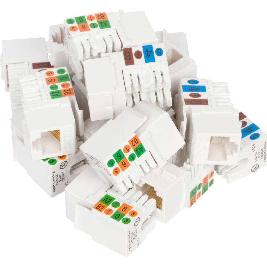 Cat6 RJ45 90-Degree Punch Down Keystone Jack White (100 Pack) F6574