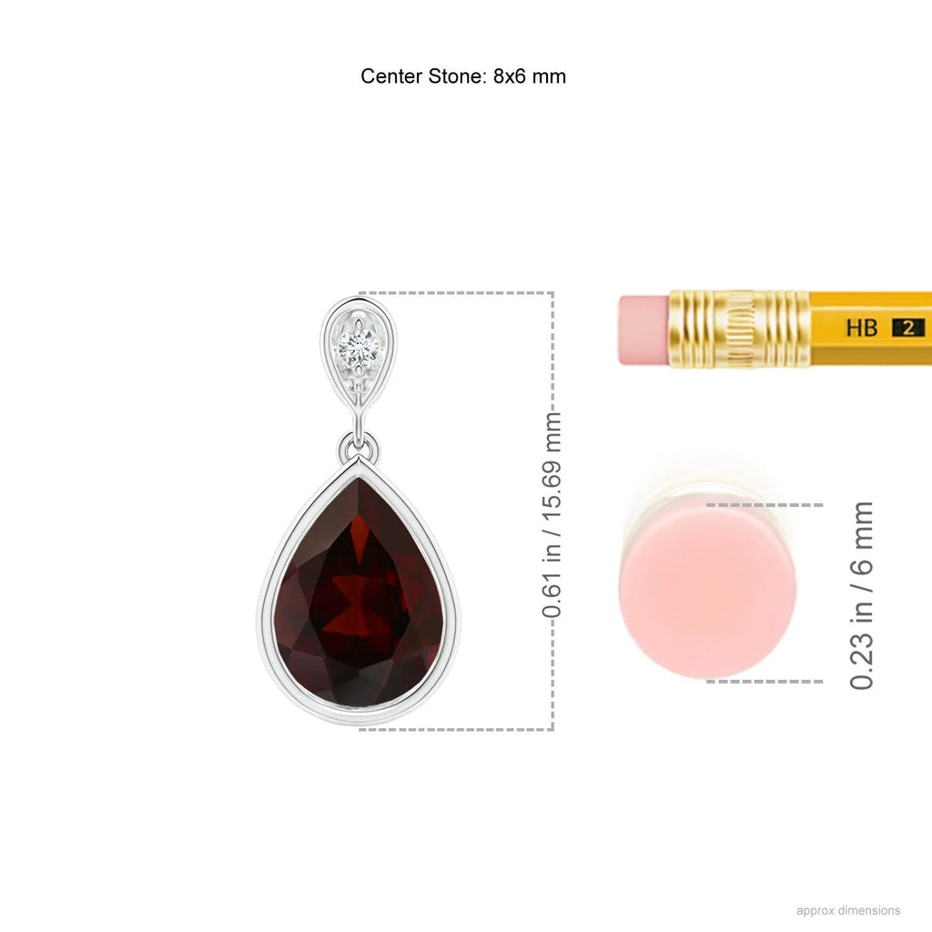 Natural 8x6mm Garnet Dangle Drop Pendant Necklace in Sterling Silver S920