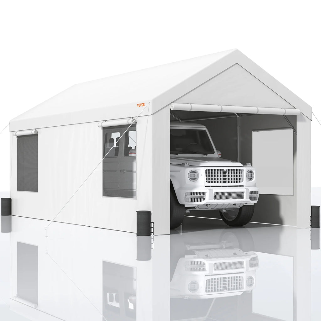White Carport Canopy 10 x 20 Feet with Side Walls & Windows S579