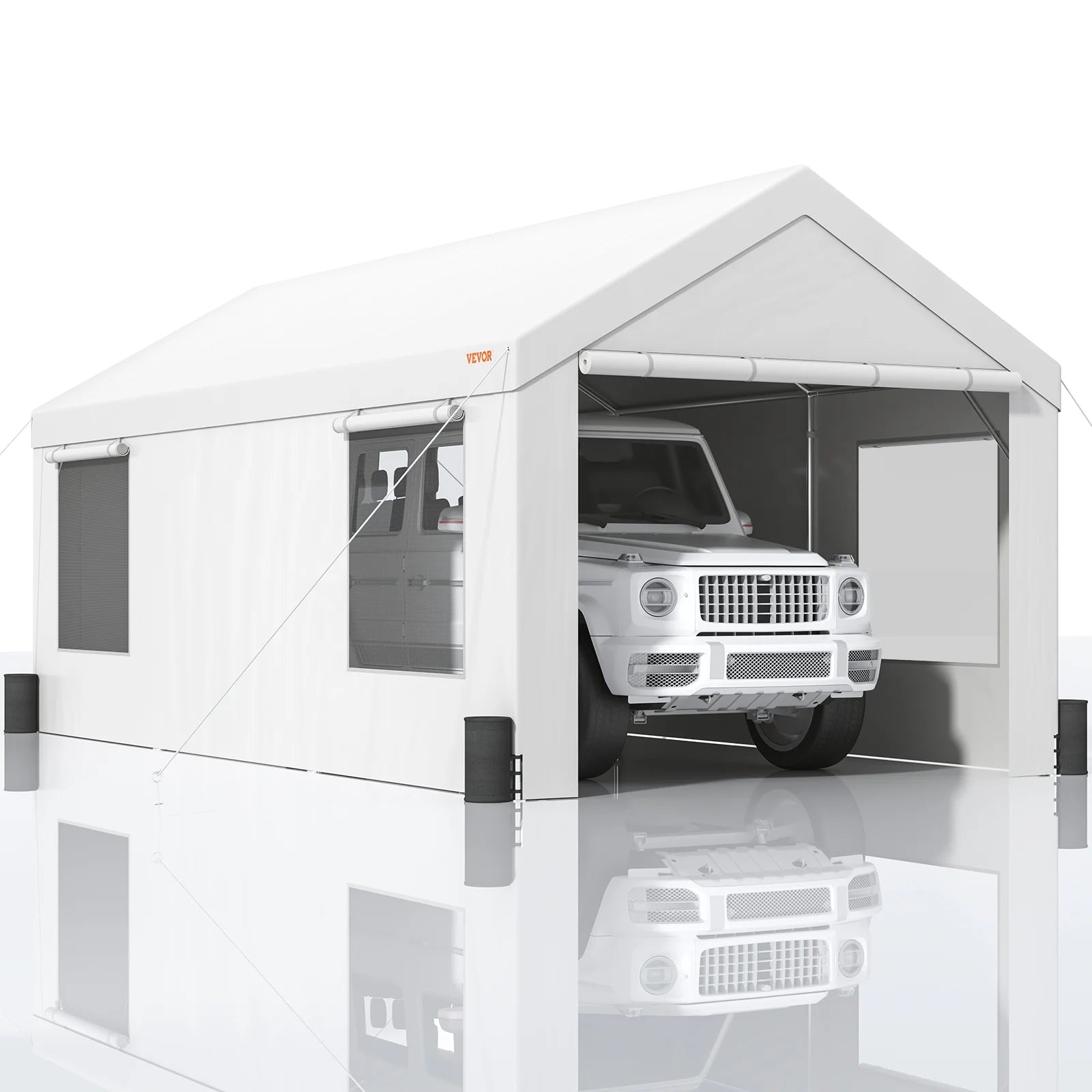 White Carport Canopy 10 x 20 Feet with Side Walls & Windows S579