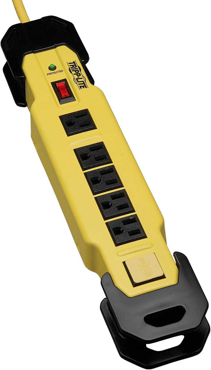 6 Outlet Metal Surge Protector Power Strip, 15ft Cord, Black/Yellow, Pack of 2 L612