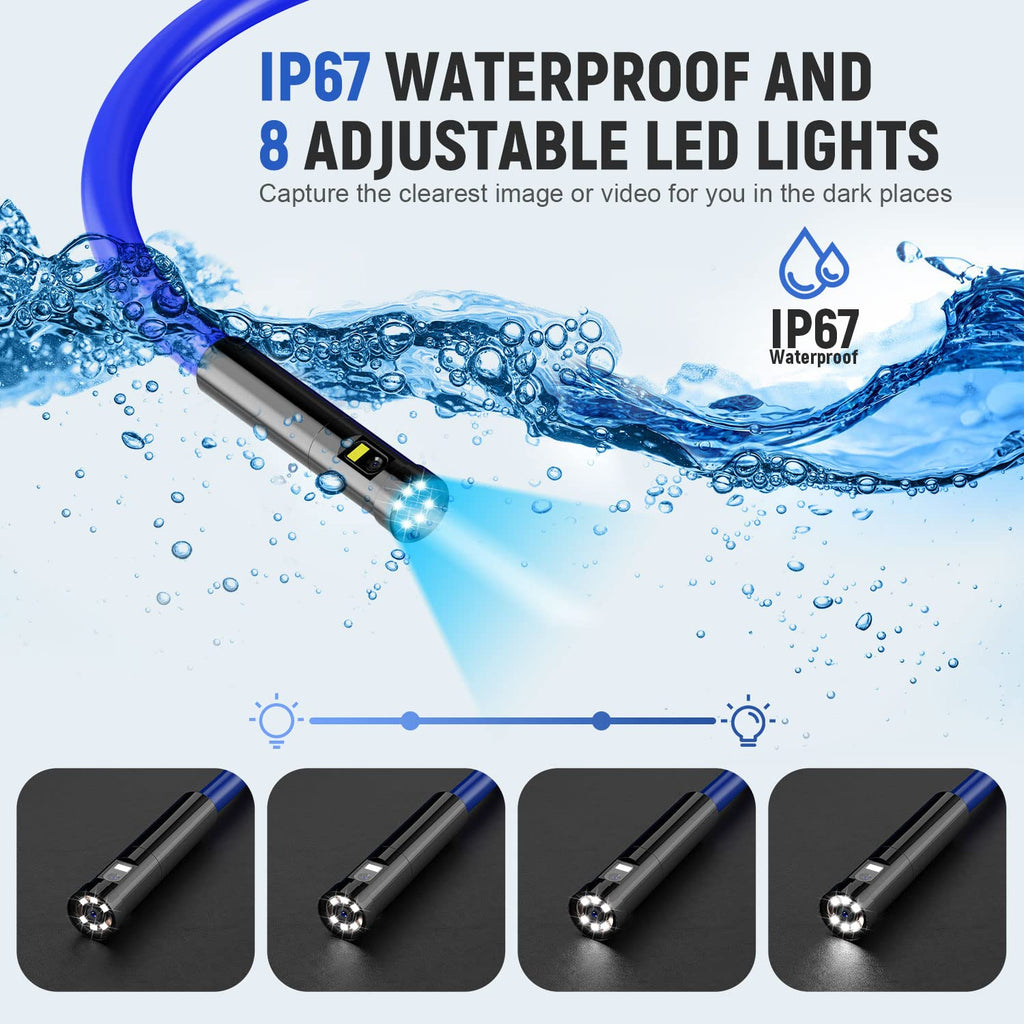 Three Lens Industrial Endoscope Camera with 4.3'' IPS Screen 1080P HD Waterproof Flexible Scope Camera T8734