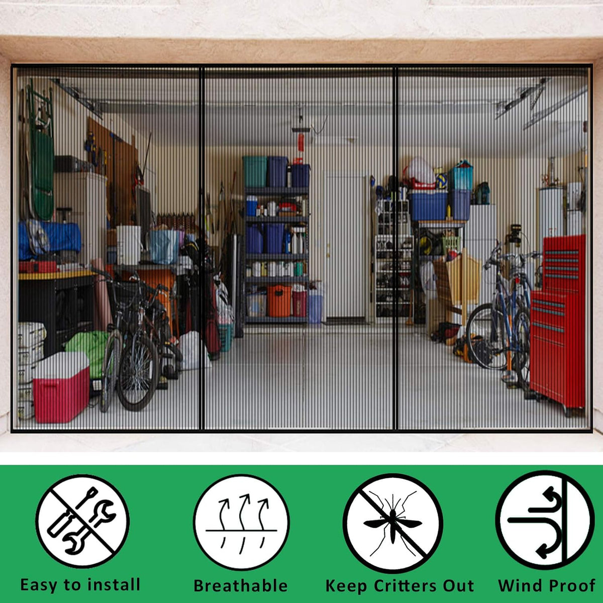 Retractable Magnetic Garage Door Screen Mesh Net, Pack of 2 H287161