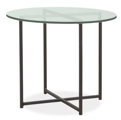 Modern Classic Round End Table with Recycled Natural Steel and Satin Etched Tempered Glass Top X8037