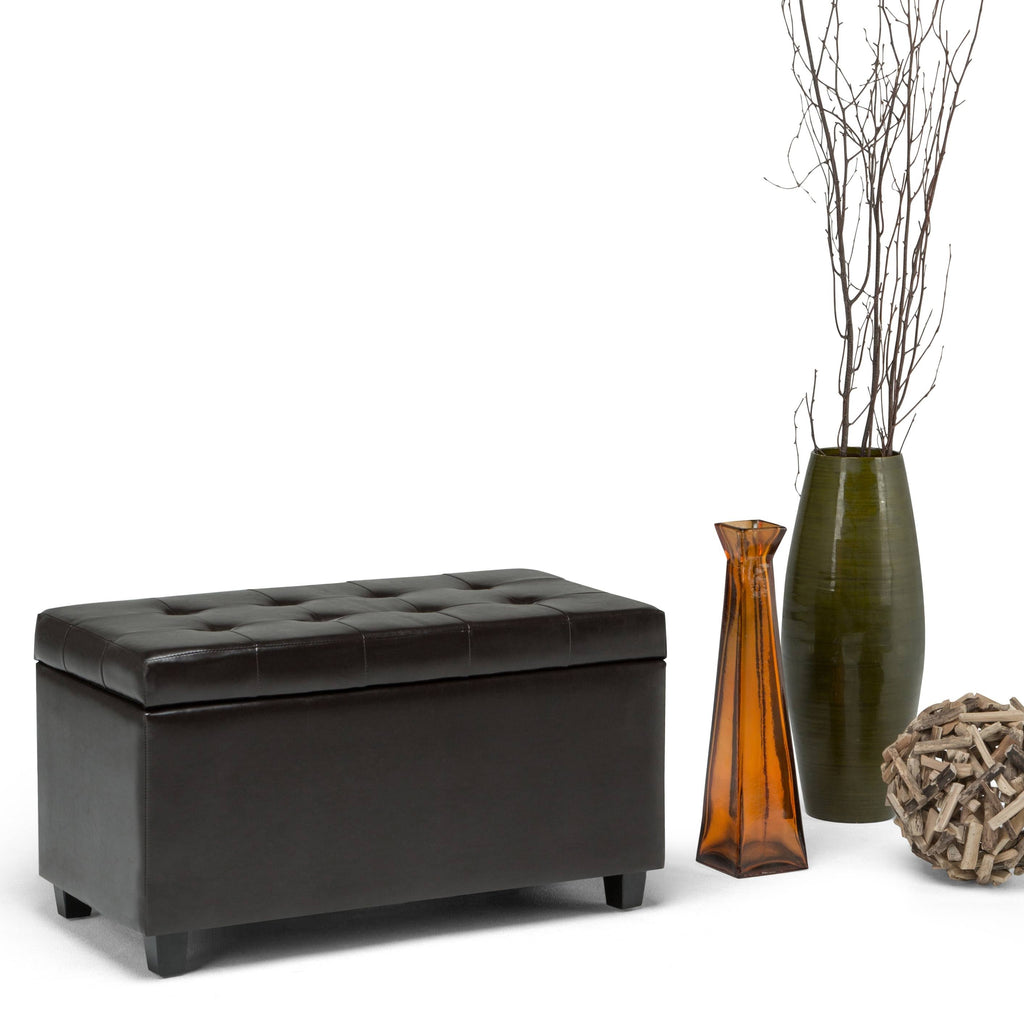 Distressed Saddle Brown Faux Leather Storage Ottoman A4709