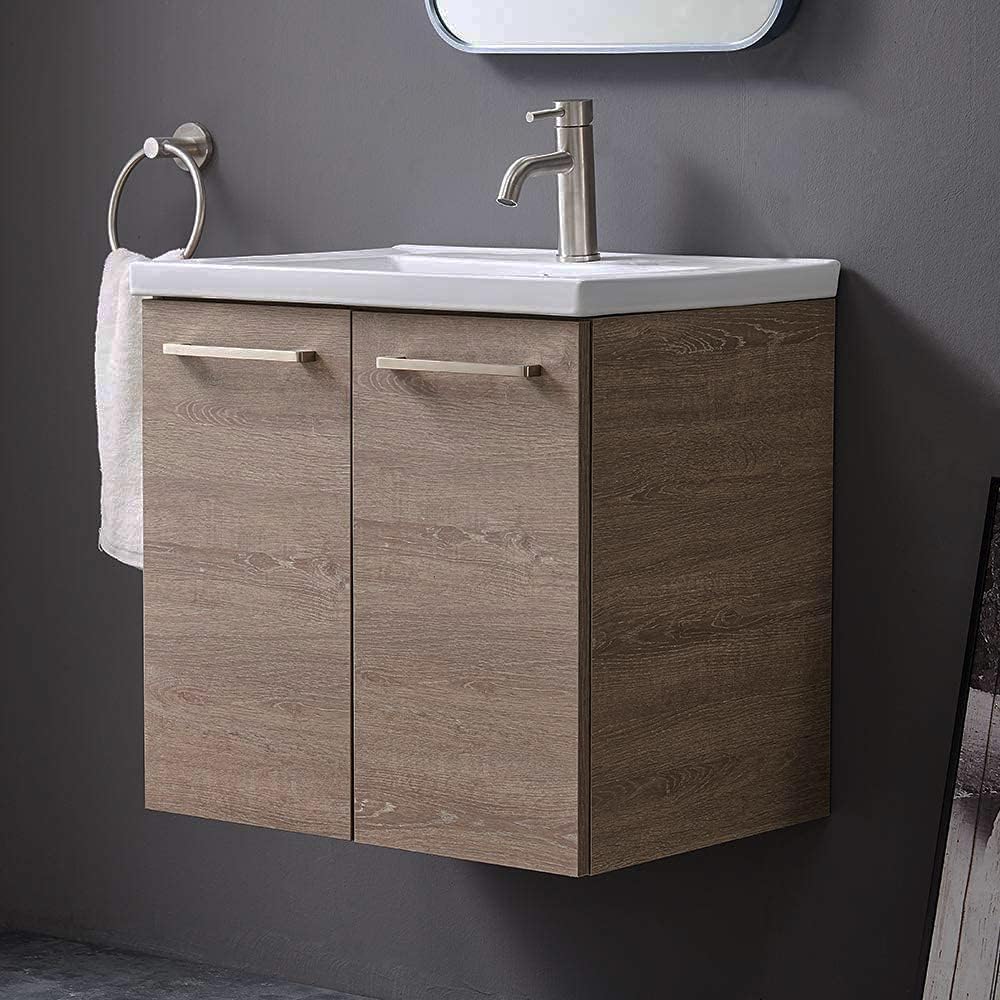 Black Wall-Mounted Bathroom Vanity with White Integrated Undermount Ceramic Vessel Sink J211