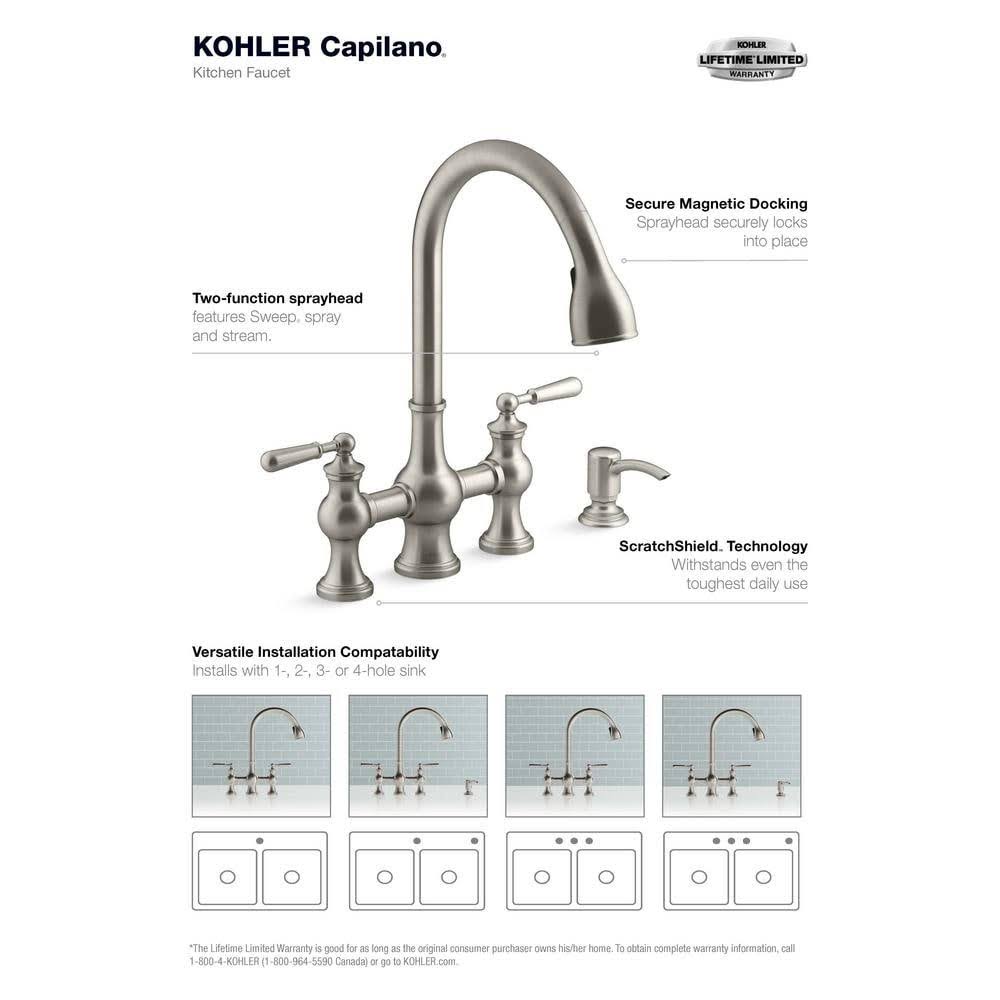 2-Handle Bridge Farmhouse Pull-Down Kitchen Faucet with Soap Dispenser H43457