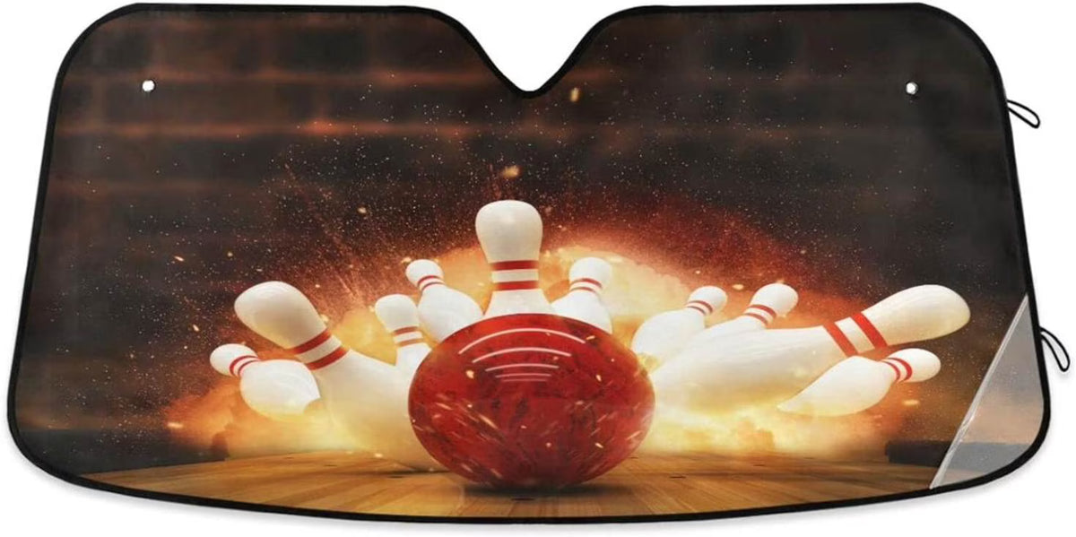 Bowling Strike Hit Fire Explosion Windshield Sun Shade 55×27.6in H2015