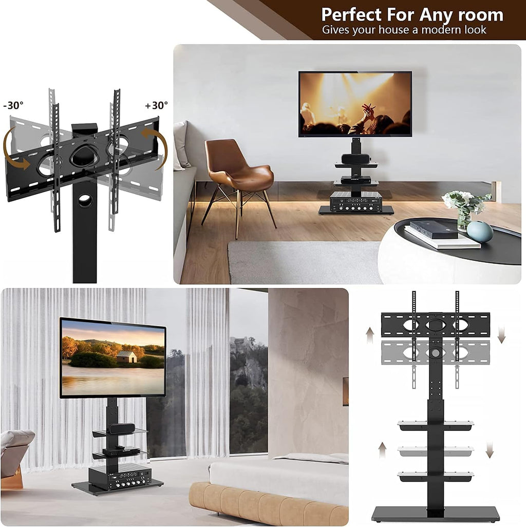 Black Swivel TV Stand with Adjustable Shelf C715